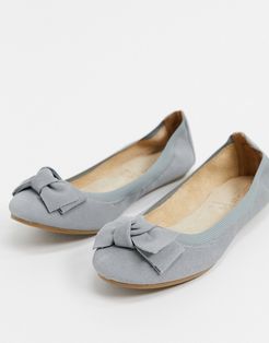 leather bow ballet flats in gray-Grey