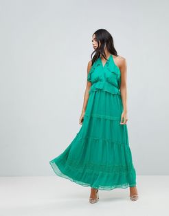 Frill Maxi Dress-Green