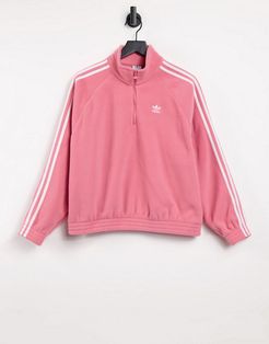 adicolor three stripe quarter zip fleece sweatshirt in hazy rose-Pink