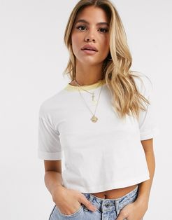 cropped trefoil t-shirt in white and yellow