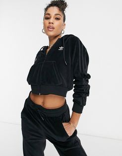 'Relaxed Risqué' velour zip through hoodie-black