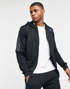 adidas Training three stripe zip through hoodie in black