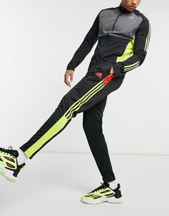 adidas Training Tiro 3 stripe sweatpants in black and yellow