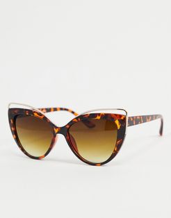 cat eye sunglasses in tortoise shell with wire detail-Brown