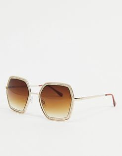 hexagon sunglasses in brown glitter