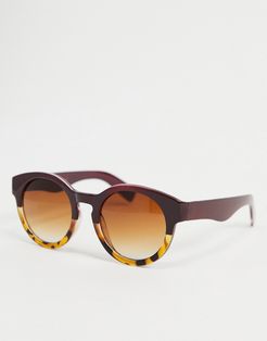 round sunglasses in burgundy and tortoise ombre-Red