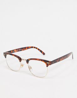 square sunglasses in tortoise shell with clear lens-Brown