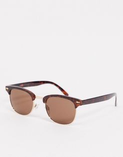 square sunglasses in tortoise with gold trim detail-Brown