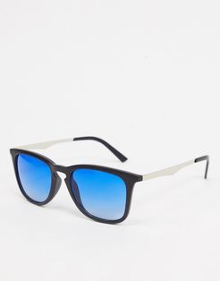 style sunglasses in black with blue lens