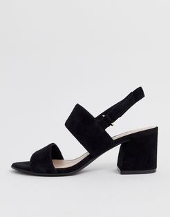 Arievia suede flared block heeled sandals in black