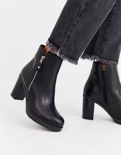 Giolia side zip leather heel boot-Black