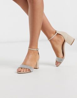 Gladoniel kitten heel sandal with rhinestone trim-Neutral