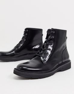 All Saints nova high shine leather lace up boots in black
