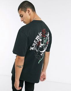 Quickness 'Instant Karma' t-shirt with rose and skull back print in black
