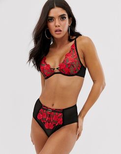 Cecile floral lace high waist brief in red