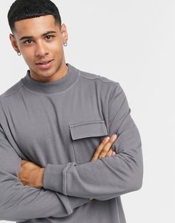 high neck sweatshirt set with utility pocket detail in gray-Grey