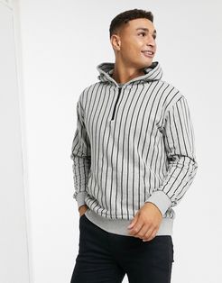 set half zip hoodie in stripe-Grey