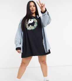 long sleeve t-shirt dress with yin yang logo-Black