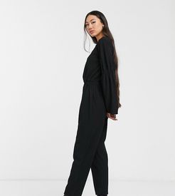 relaxed jumpsuit with open back and ruched detail-Black