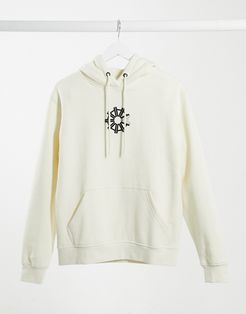 Arcminute back print hoodie in off white-Beige