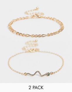 2 pack chain and snake bracelet in gold