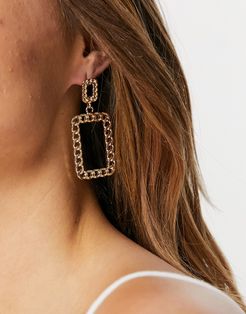 gold chain square drop down earrings