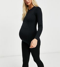 4505 Maternity cable knit base layer longsleeve top-Black