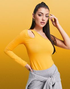 4505 one sleeve bodysuit with shoulder cut out detail-Orange