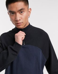 4505 oversized sweatshirt with 1/2 zip and contrast panel-Black