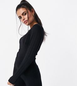 4505 Petite cable knit base layer long sleeve top-Black