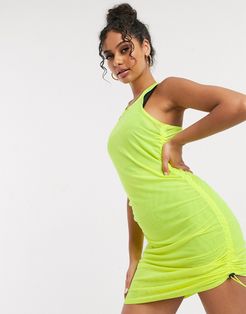 4505 sheer ruched dress with bungee cord detail-Green