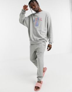 lounge sweatshirt and sweatpants set in gray heather-Grey