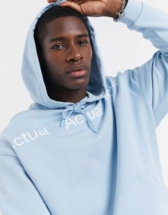 oversized hoodie in ice blue with repeat chest print-Blues