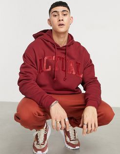 oversized hoodie with chest logo in burgundy-Red