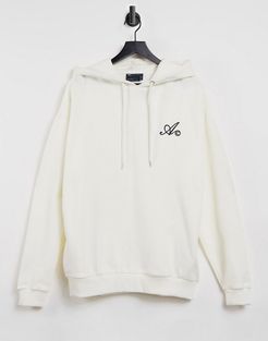 oversized hoodie with script print in soft gray-Grey