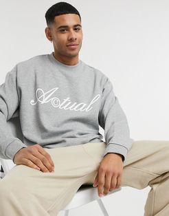 oversized sweatshirt in gray heather with script logo-Grey