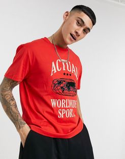 relaxed t-shirt in red with logo and graphic front 3D print