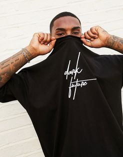 oversized heavyweight t-shirt with dark future logo-Black