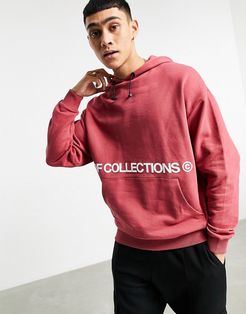 oversized hoodie in red with multi-placement print