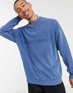 oversized sweatshirt with embroidered logo in blue wash-Navy