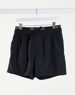 swim shorts with printed waistband in black