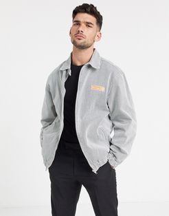 denim harrington jacket in white pinstripe