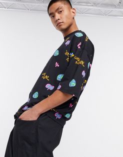 ASOS Daysocial oversized t-shirt with all over Daysocial Logo print-Black
