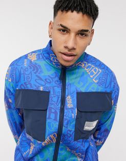 ASOS Daysocial oversized zip up sweatshirt jacket with nylon pockets in all over blue print-Blues