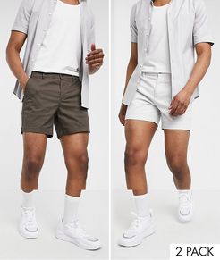 2 pack skinny chino shorts in brown and light gray save