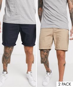 2 pack slim chino shorts in stone & navy save-Multi