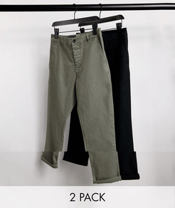 2 pack slim chinos in khaki & black-Multi