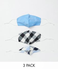 3 pack face covering in blue gingham design-Blues