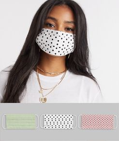 3 pack face covering in polka dot print-Multi