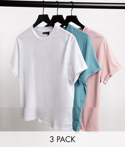 3 pack organic T-shirt with roll sleeve-Multi